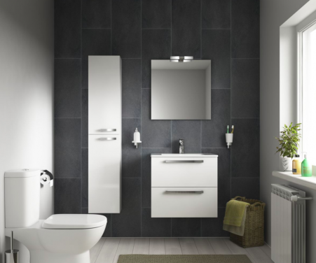 Porcher Meuble suspendu 80 cm Ulysse et lavabo-plan, blanc laqué (E3258WG)